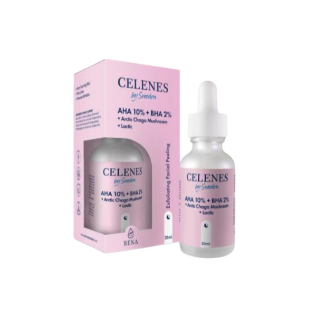 Celenes by Sweden AHA 8% + BHA 2%+ Lactic +Arctic Chaga Mushroom - 30ml | AHA 8% + BHA 2%+ سيلينس سيروم لاكتيك + فطر تشاجا القطبي - 30 مل