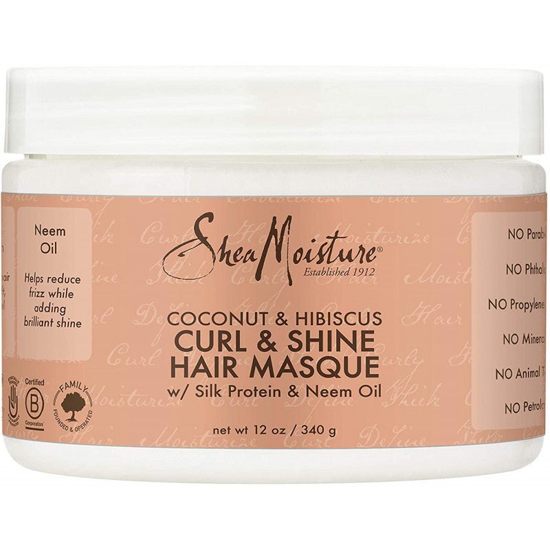 SheaMoisture Coconut & Hibiscus Curl And Shine Hair Masque - 340g | شيا مويستشر ماسك لتجعيد ولمعان الشعر بجوز الهند والكركديه - 340 غرام