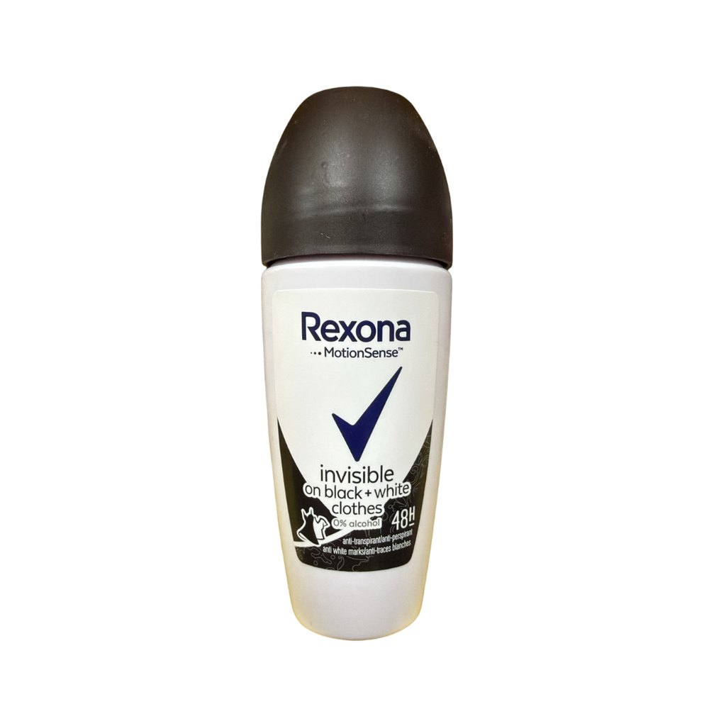 Rexona Deo Roller Invisible Black+ White Clothes 50ml | ريكسونا مزيل تعرق رول للملابس البيضاء والسوداء - 50 مل