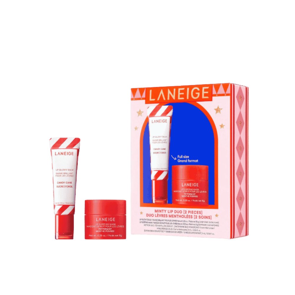 LANEIGE Minty Lip Duo Holiday Set BNIB Candy Cane + Peppermint + Samples - 15g | لانيج مجموعة ترطيب الشفاه بنكهة الحلوى - 15غ