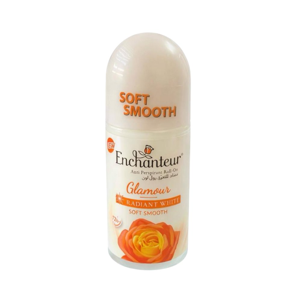Enchanteur Anti Perspirant Roll On Glamous Radiant White Soft Smooth 72H - 75ml |انشانتر مزيل عرق رول أون مضاد للتعرق حماية 72 ساعة – 75 مل