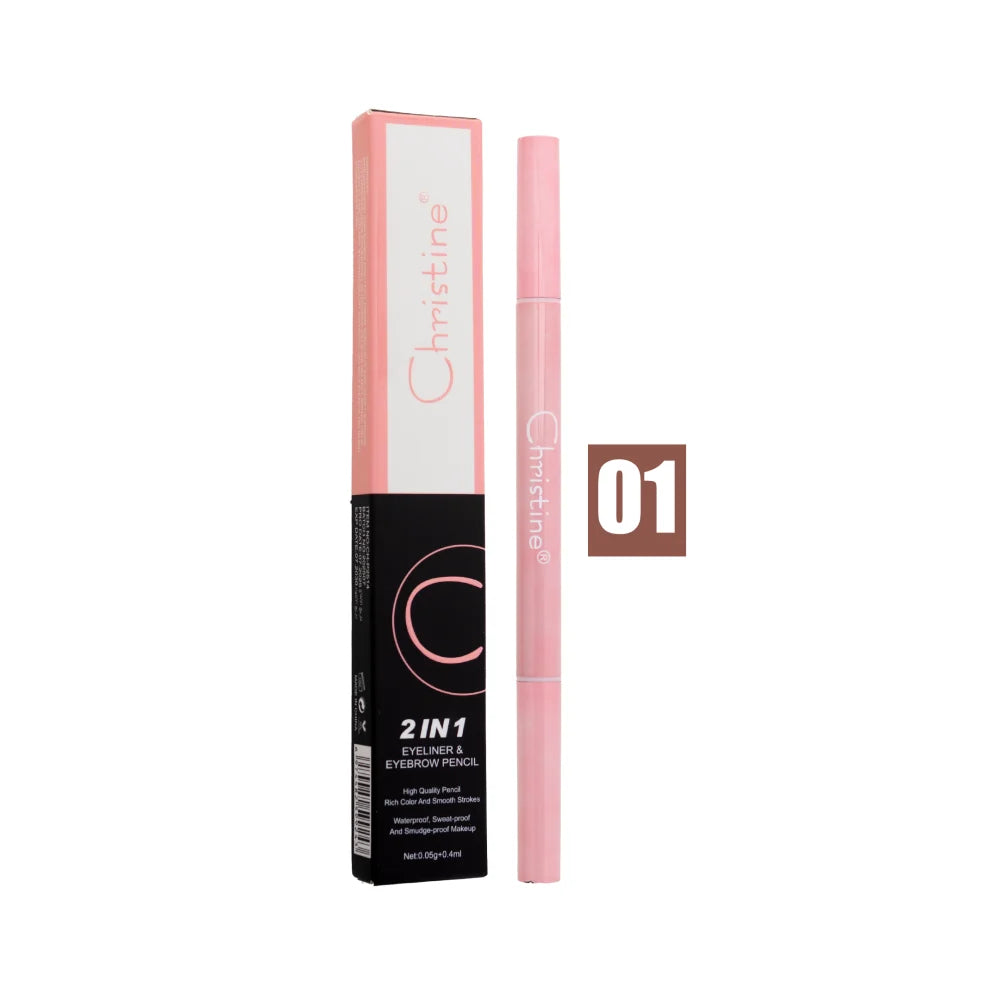 Christine 2 In 1 Eyeliner & Eyebrow Pencil - 0.4ml | كريستين 2 في 1 يجمع بين آيلاينر لتحديد العين وقلم لتحديد الحواجب - 0.4مل