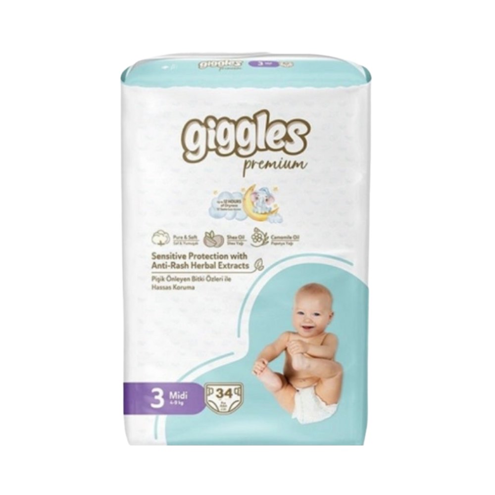 giggles 3 Midi 4_9 kg 34 Pcs|جيجي ليس حفاضات اطفال مقاس 3 -4-9كغ
