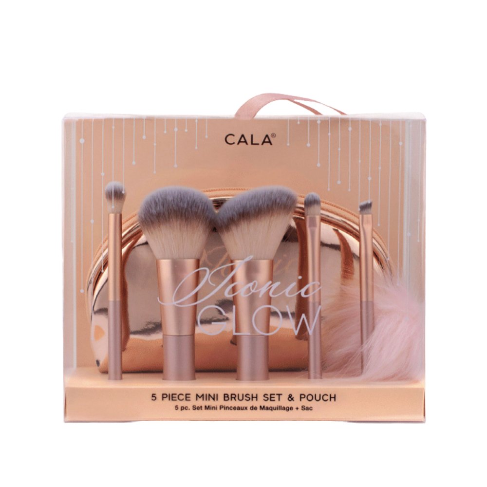 Cala 5 Piece Face & Eye Brush Set & Pouch Iconic Glow | كالا مجموعة فرش مكياج صغيرة