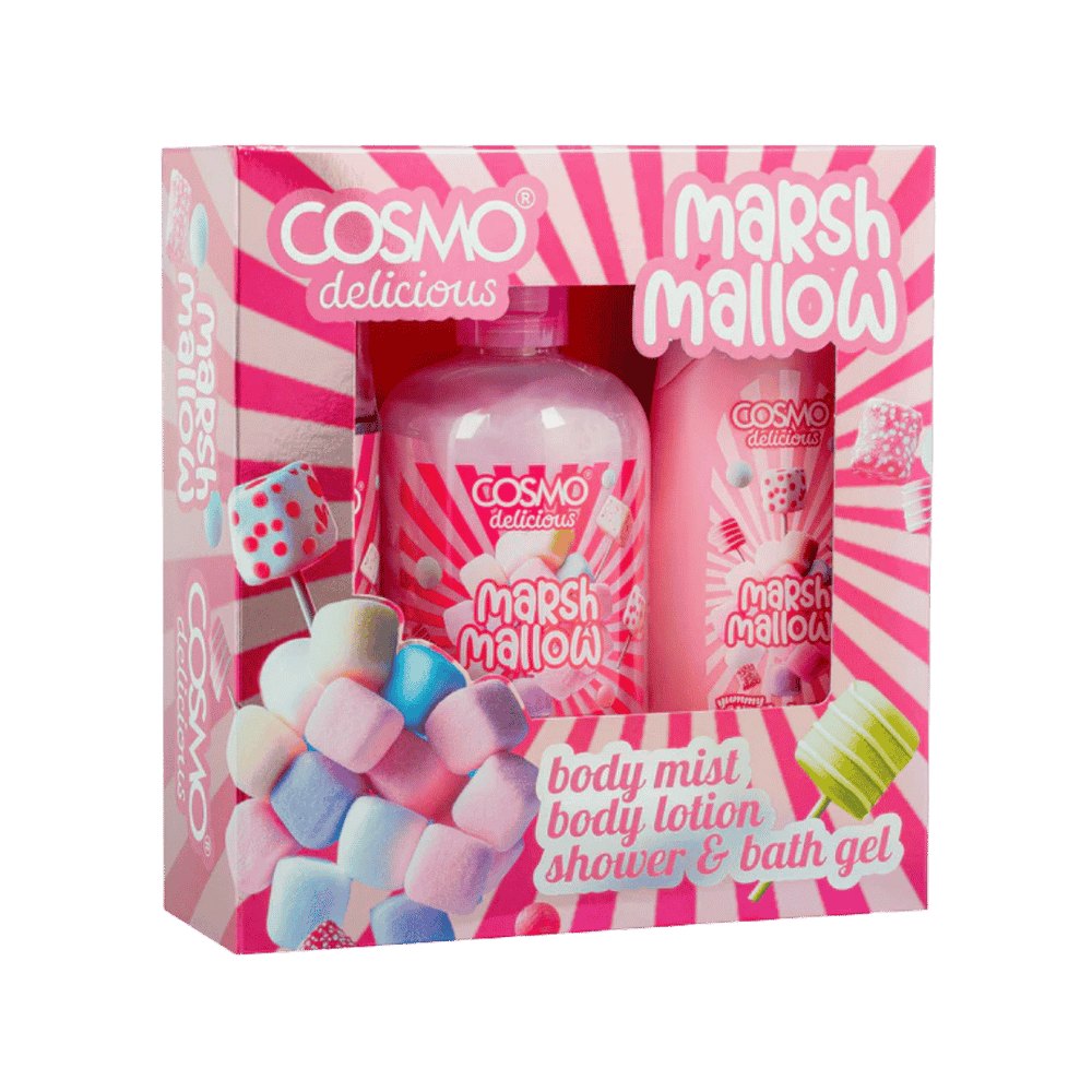 COSMO Marsh Mallow Cream Body Mist Body Lotion Shower & Bath Gel | كوزمو مجموعة العناية بالجسم برائحة المارشميلو