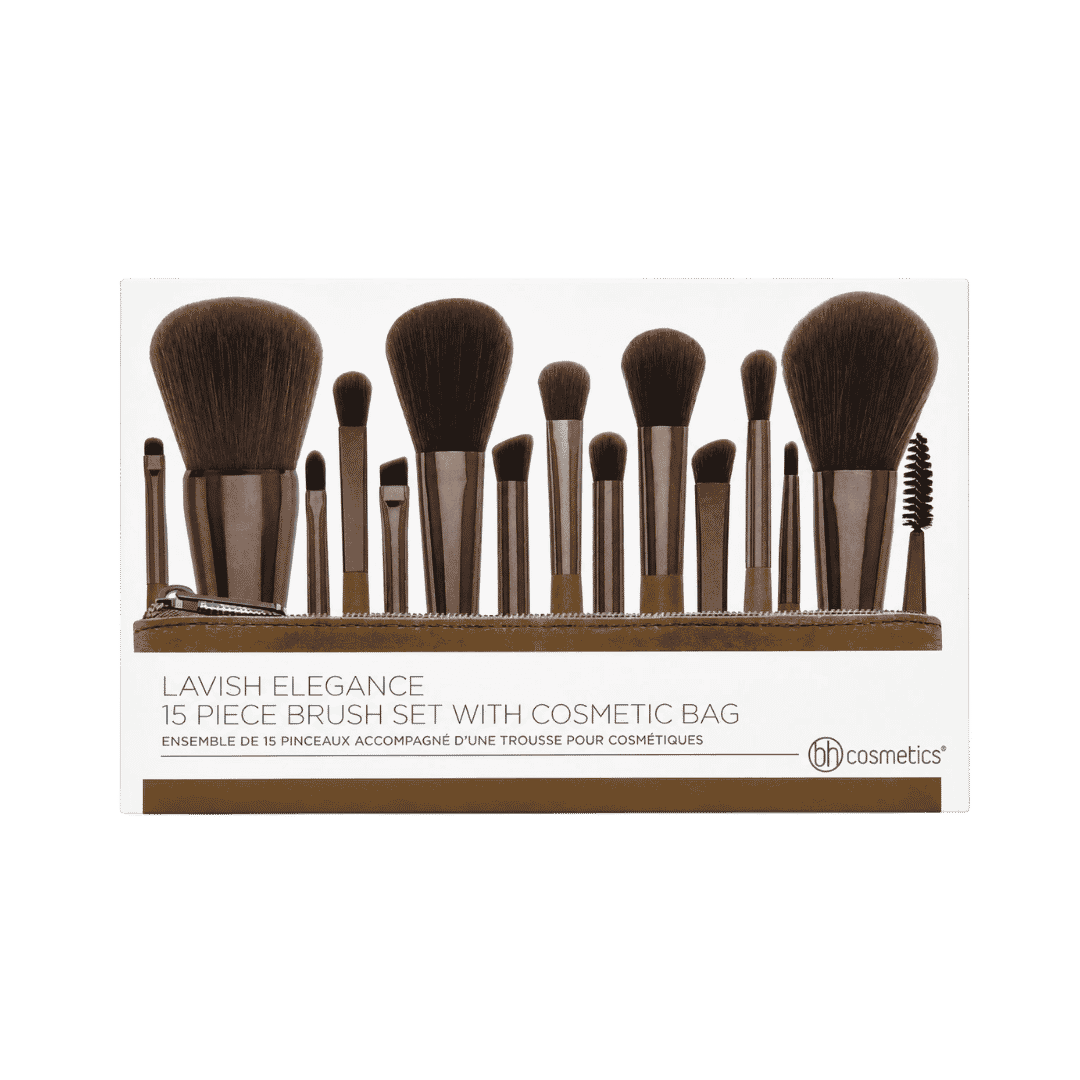 bh cosmetics Lavish Elegance 15 Piece Brush Set With Cosmetic Bag | بي اتش كوزمتكس مجموعة فرش 15 قطعة مع حقيبة تجميل