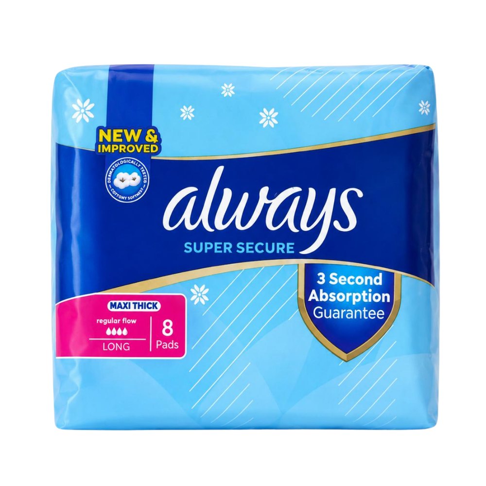 Always Maxi Thick Super Secure - 8 Pads | أولوليز فوط صحية ماكسي سميكة طويلة – 8 فوط