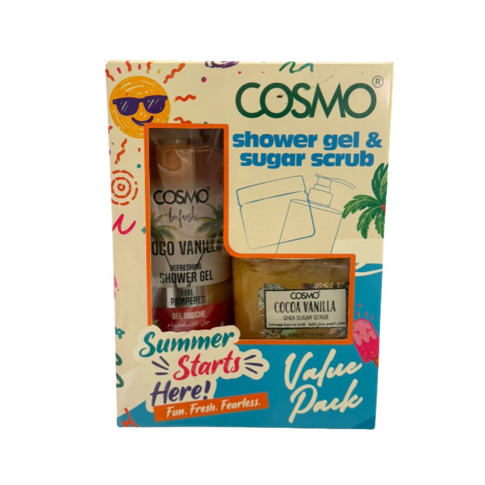 COSMO Shower & Gel Sugar Scrub Summer Starts Cocoa Vanilla - 500ml | كوزمو جل استحمام و مقشر جسم برائحة الكاكاو فانيليا - 500مل