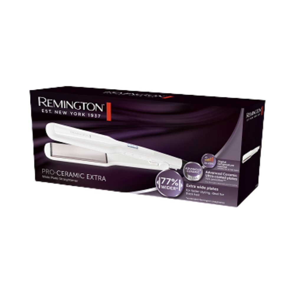 REMINGTON Pro Ceramic Extra Straightener White | ريمنجتون مكواة شعر برو-سيراميك إكسترا ذات لوحات عريضة