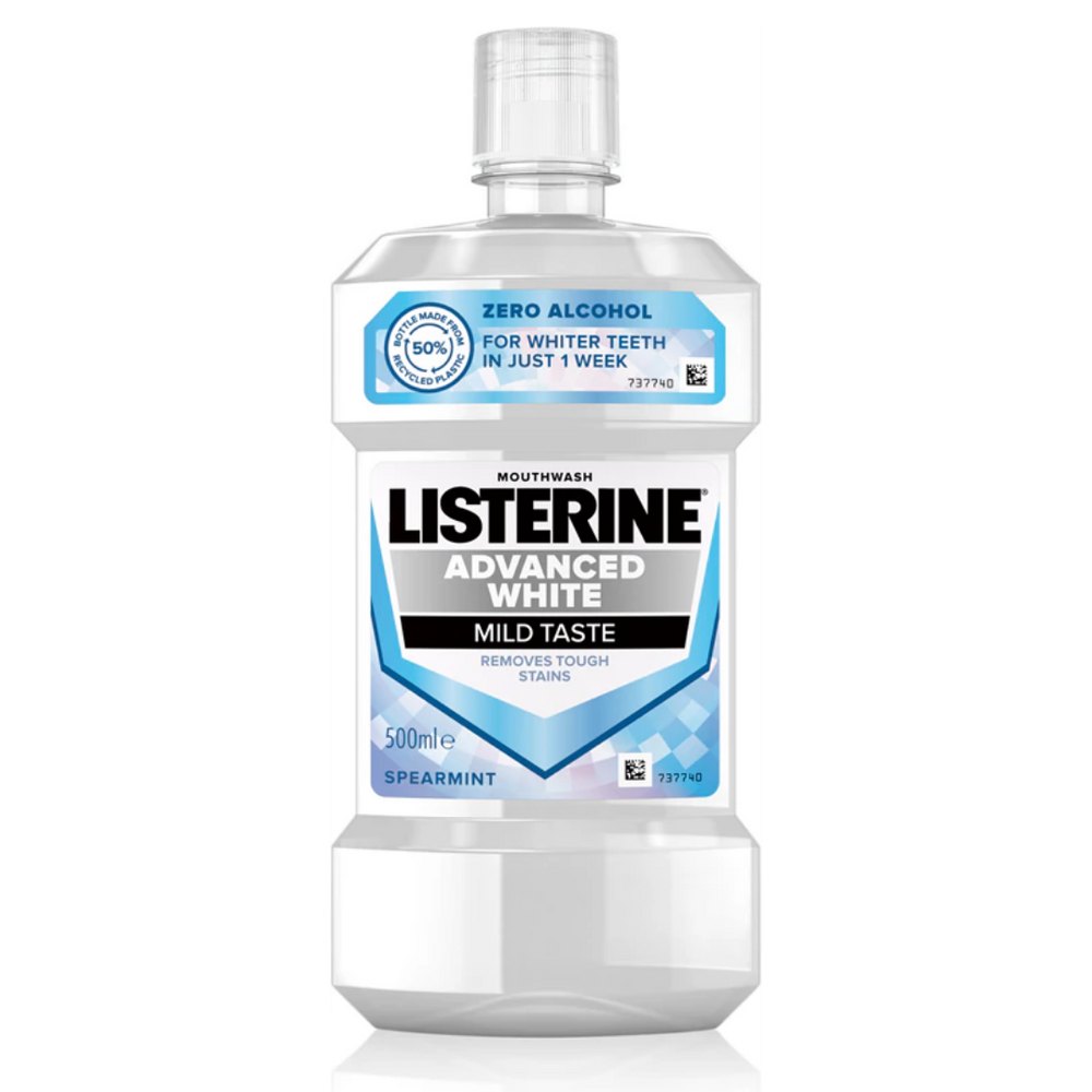 Listerine Advanced White Milder Taste - 500ml | ليسترين غسول فم وايت ميلدر - 500 مل