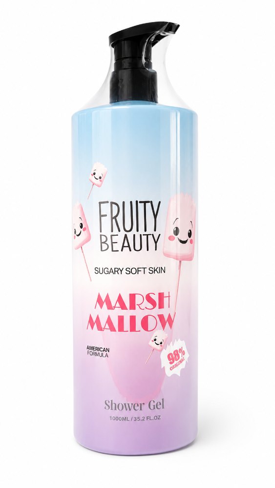 FRUITY BEAUTY Sugary Soft Skin Marsh Mallow Shower Gel - 1000ml | فروتي بيوتي شاور جل المارشميلو لبشرة ناعمة كالسكر - 1000 مل