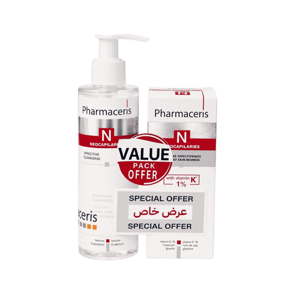 Pharmaceris Effective Cleansing Soothing -190ml + Capinon With Vitamin K 1%-30ml Value Pack Offer| فارماسيرز غسول منظف ومهدئ 190 مل + كابينون بفيتامين K بنسبة 1% 30 مل - عرض فاليو باك