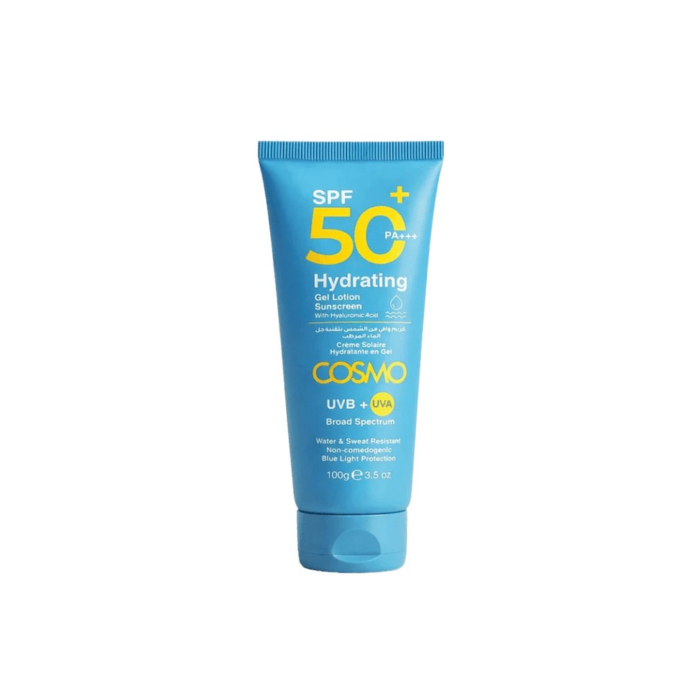 COSMO COSMETICS HYDRATING SUNSCREN GEL LOTION SPF50+ - 100g | كوزمو كوزمتكس جل لوشن مرطب واقٍ من الشمس spf50+ - 100 غرام