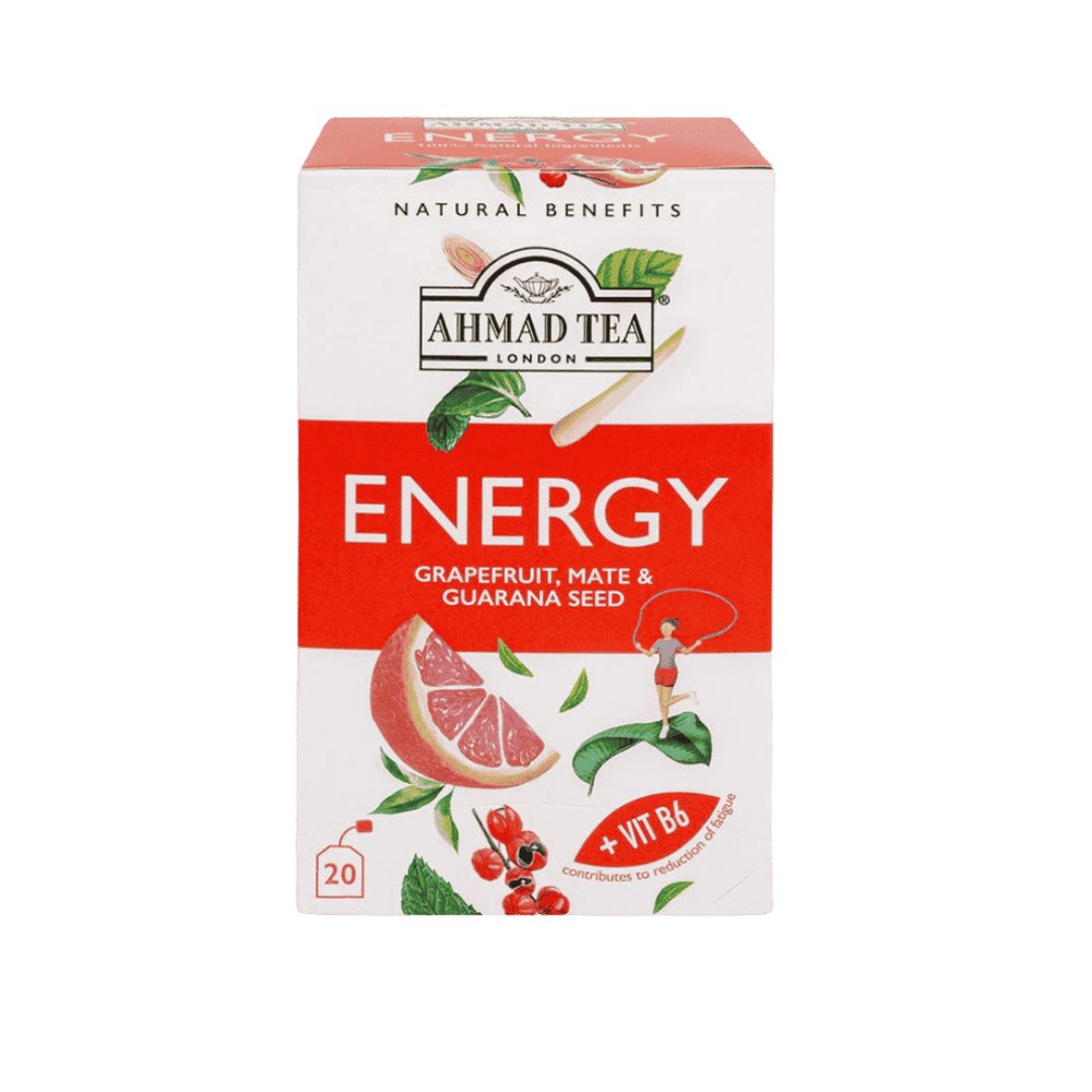 Ahmad Tea Energy Grapefruit Mate & Guarana Seed +Vita B6 20 Pcs - 30g | شاي أحمد إنيرجي بالجريب فروت والماتيه وبذور الغوارانا مع فيتامين B6 – 20 كيس (30 غ)