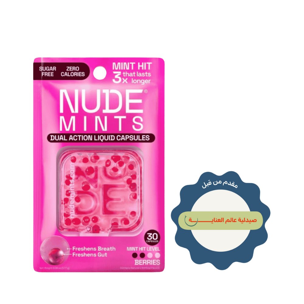 NUDE MINTS MINT HIT THAT LASTS 3X LONGER Berries - 30 Capsules | نيود منتس انتعاش بالنعناع يدوم 3 مرات أطول – توت بري – 30 كبسولة