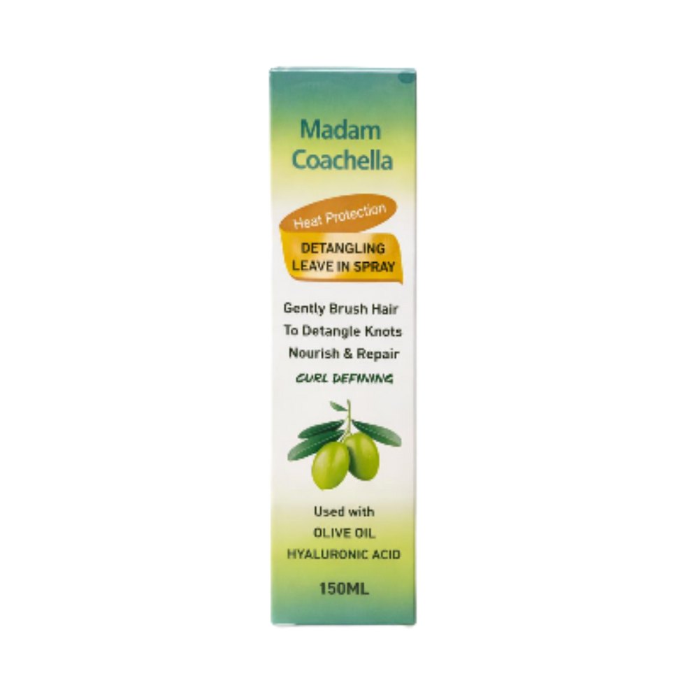 Madam Coachella Detangling Leave In Spray Olive Oil Hyaluronic Acid - 150ml | مدام كوتشيلا بخاخ لفك التشابك بخلاصة زيت الزيتون والهيالورونيك اسيد - 150 مل