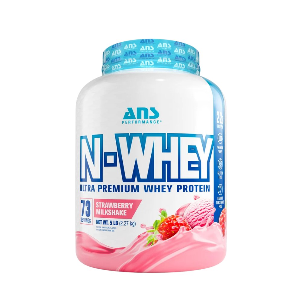 ANS N-WHEY Premium Whey Protein 73 Servings - 2.27kg 5 LB - 2.27 kg | ايه ان اس إن-واي بروتين مصل الحليب بنكهة ميلك شيك الفراولة -2.27كغ