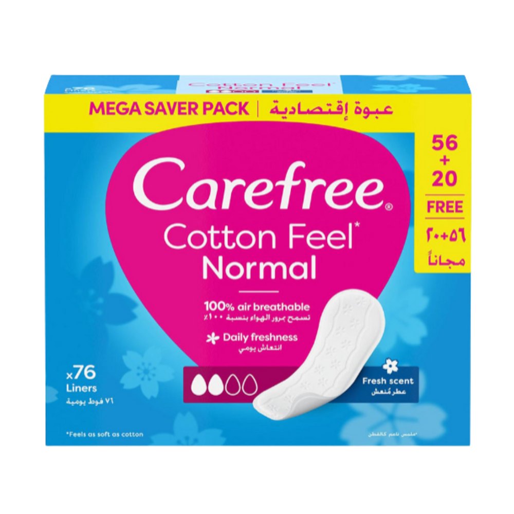 Carefree Cotton Feel Normal Fresh Scent - 76pcs | كير فري فوط نسائية برائحة منعشة - 76 قطعة