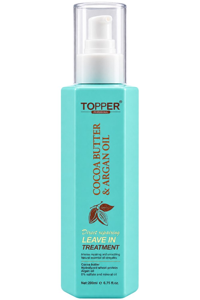 TOPPER PROFESSIONAL Cocoa Butter & Argan Oil Leave In Treatment - 200ml | توبر علاج يُترك على الشعر بزبدة الكاكاو وزيت الأرغان – 200 مل