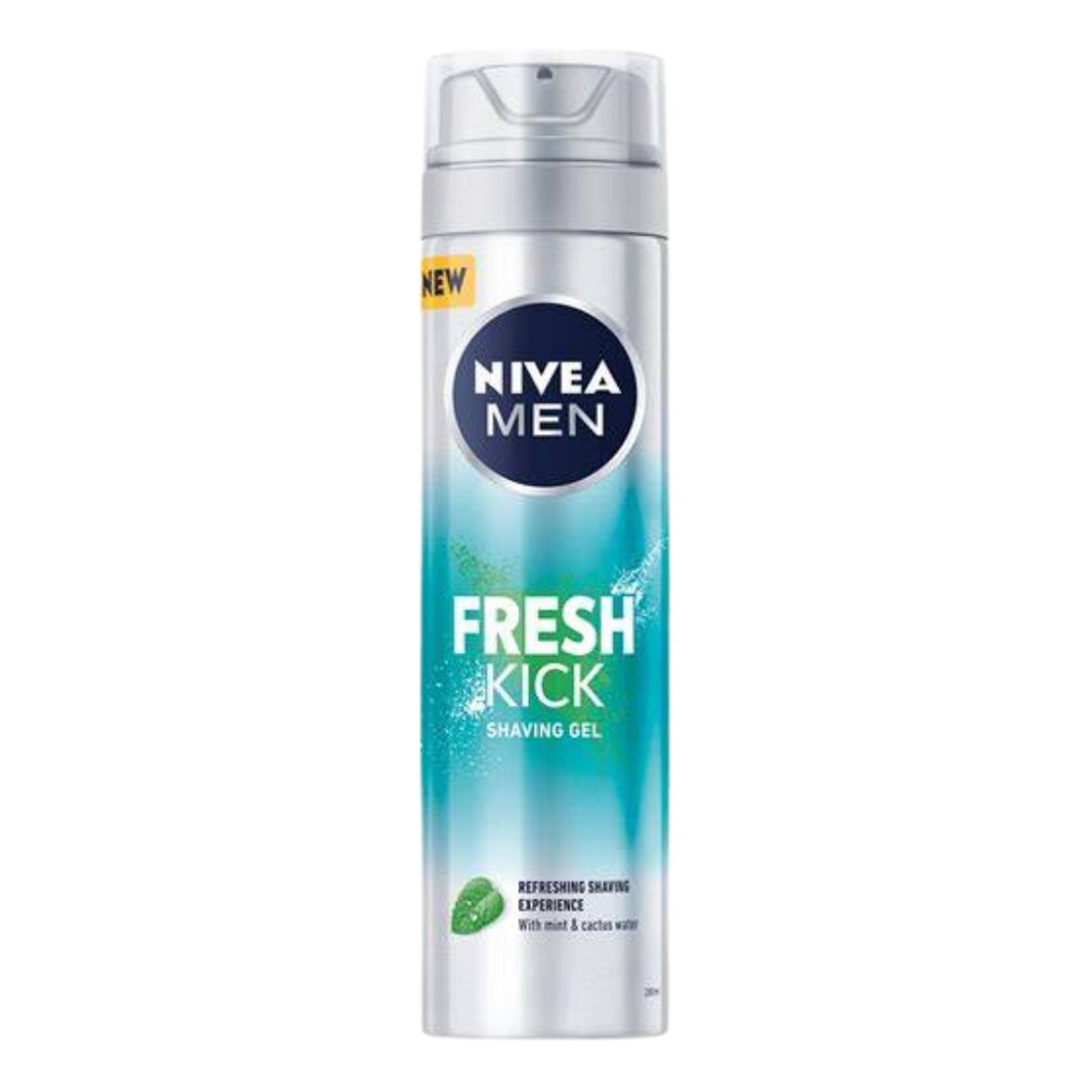 NIVEA Men Fresh Kick Shaving Gel With Mint & cactus Water - 200ml | نيفيا جل حلاقة بالنعناع و ماء الصبار - 200 مل