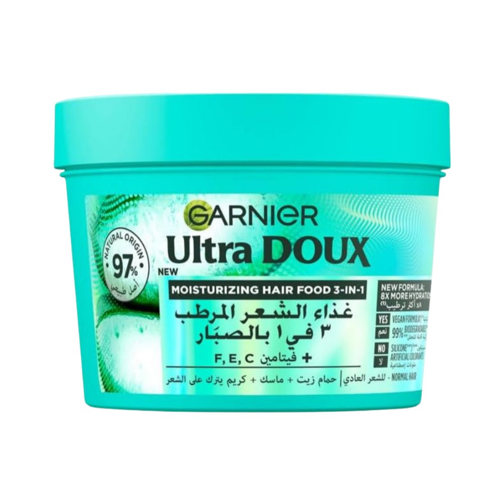 Garnier Ultra Doux Moisturising Aloe Vera 3-In-1 Hair Food - 390ml |غارنييه ماسك غذاء الشعر بالالوفيرا 3 في 1 للشعر العادي - 390 مل