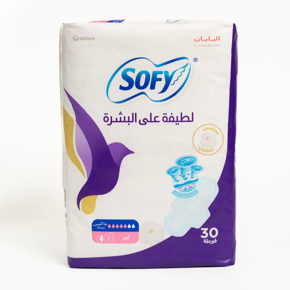 Sofy Gentle To SkinLarge With Wings Pads - 30Pcs | سوفي فوط نسائية مزودة بأجنحة - 30 قطعة