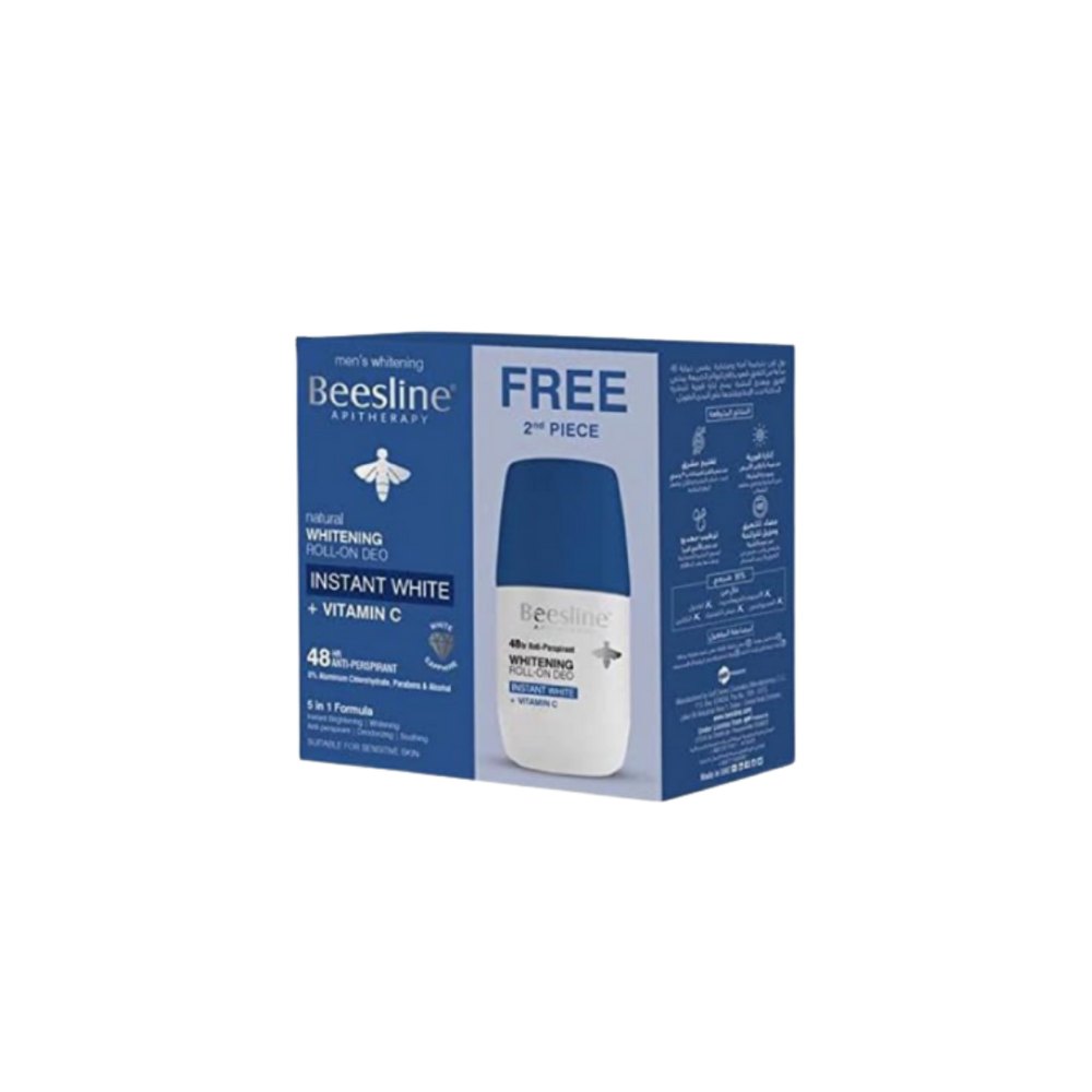 Beesline Whitening Roll-On Instant White + Vitamin C 1+1 Free Offer - 2x50ml | بيزلين رول اون لتبييض البشرة مع فيتامين سي 1+1 - قطعتين - 50 مل