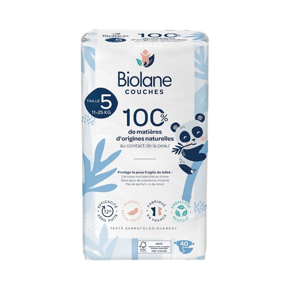 Biolane Natural baby diaper 5 size - 40pcs | بايولان حفاضات للأطفال قياس 5 - 40 قطعة