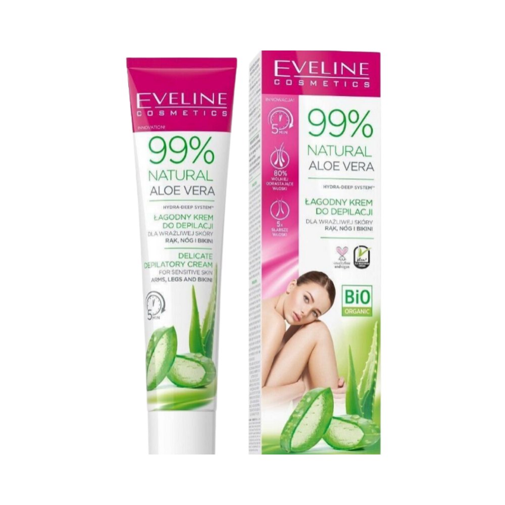 Eveline Bio 99Natural Aloe Vera Delicate Depilatory Cream Arms Legs Bikini - 125ml | ايفلين كريم طبيعي بالالوفيرا لإزالة الشعر - 125 مل