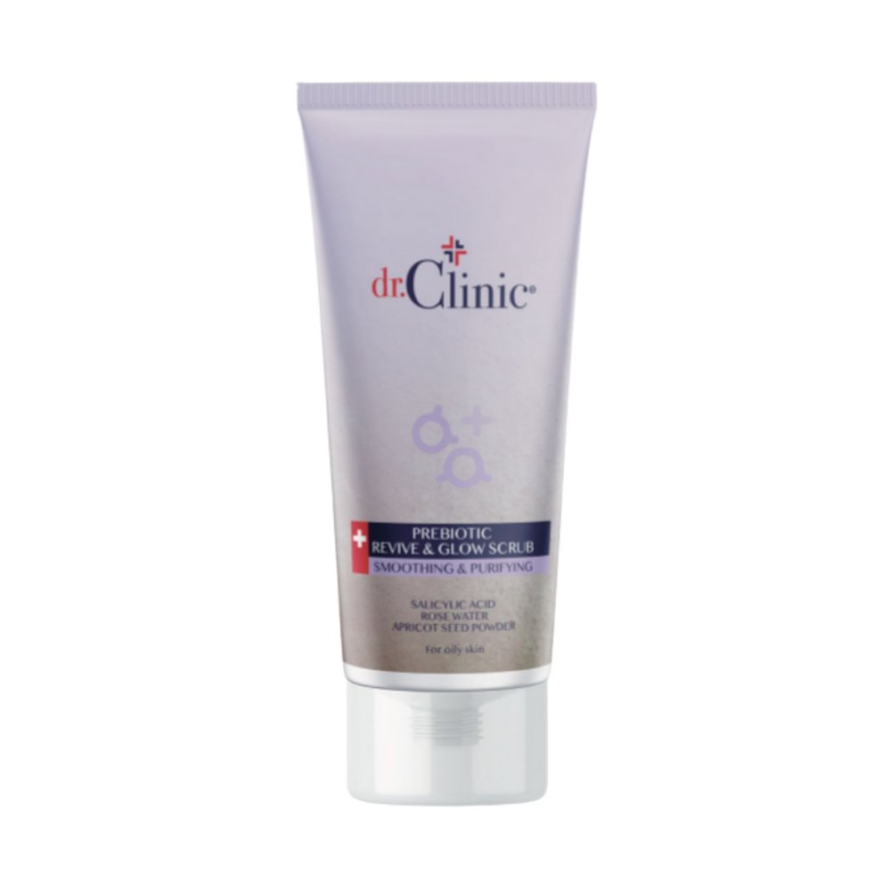 dr.Clinic Prebiotic Revive & Glow Scrub Salicylic Acid Apricot Seed Powder Rose Water - 170ml | دكتور كلينك مقشر بريبايوتيك لإحياء وإشراقة البشرة بحمض الساليسيليك وبذور المشمش وماء الورد – 170 مل