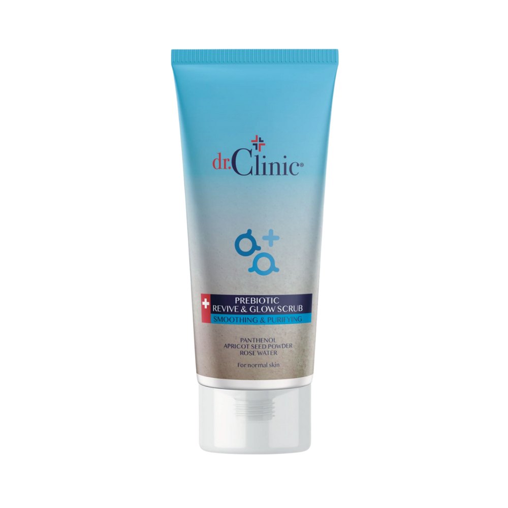 dr.Clinic Prebiotic Revive & Glow Scrub Panthenol Apricot Seed Powder Rose Water - 170ml | دكتور كلينك سكراب بيبروبيوتيك - 170مل