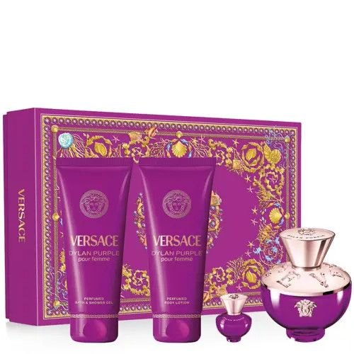 VERSACE Dylan Purple Set (EDP 100ml + EDP 5ml + BL 100ml + SG 100ml) | فيرساتشي سيت ديلان بيربل او ديو بارفان للنساء - 100 مل + 5 مل + 100 مل + 100 مل