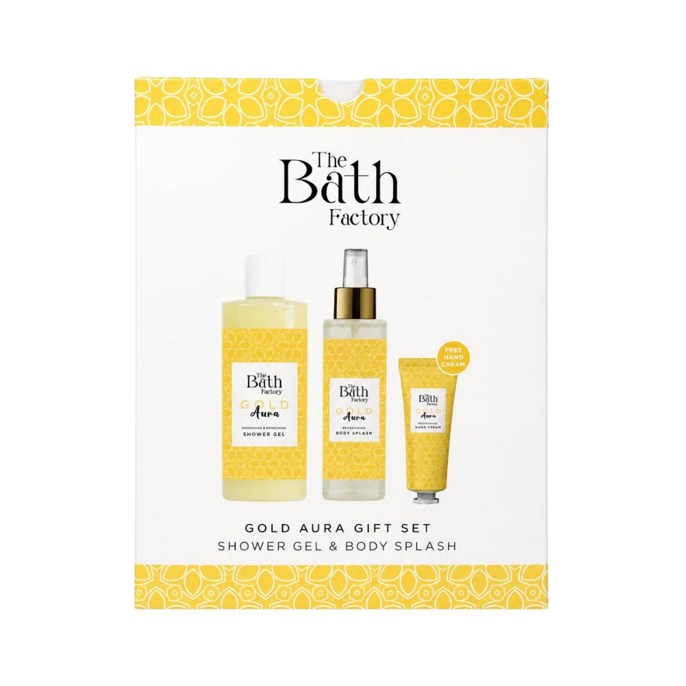 SiNOZ The Bath Factory Gold Aura Gift Set Shower Gel & Body Splash | سينوز ذا باث فاكتوري مجموعة جولد أورا للاستحمام وتعطير الجسم