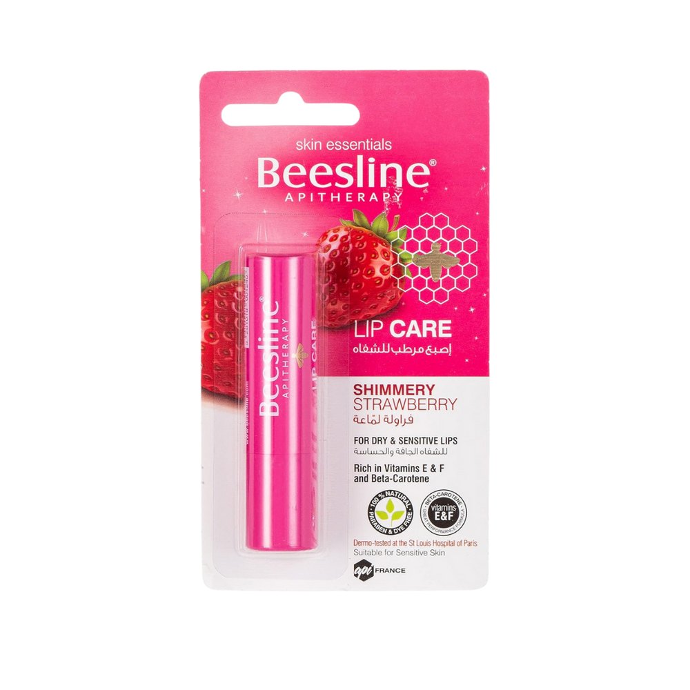 Beesline Lip Care - Shimmery Strawberry - 4g |بيزلين مرطب الشفاه - الفراولة اللامعة - 4 غرام