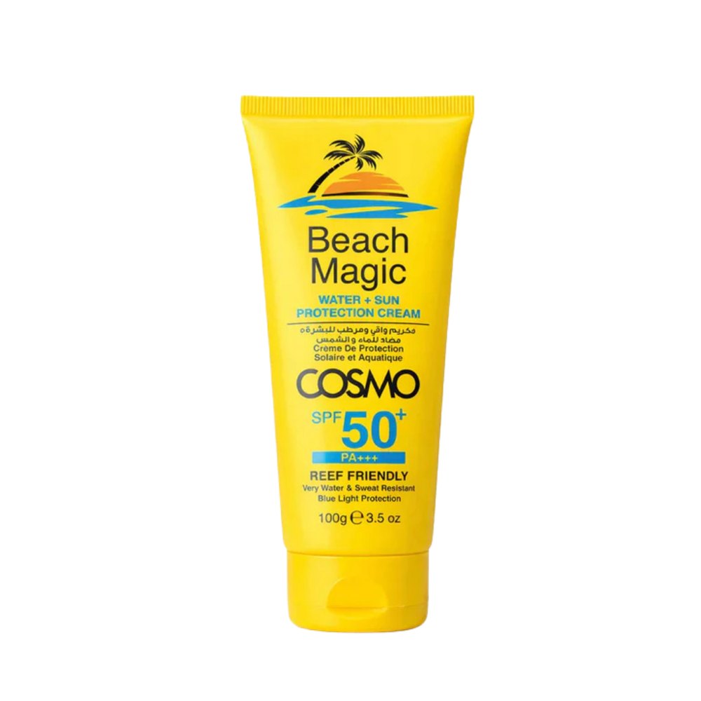 COSMO COSMETICS BEACH MAGIC SUN WATER+SPF 50+ CREAM - 100g |كوزمو كوزمتكس واقي شمسي مقاوم للماء -100 غرام
