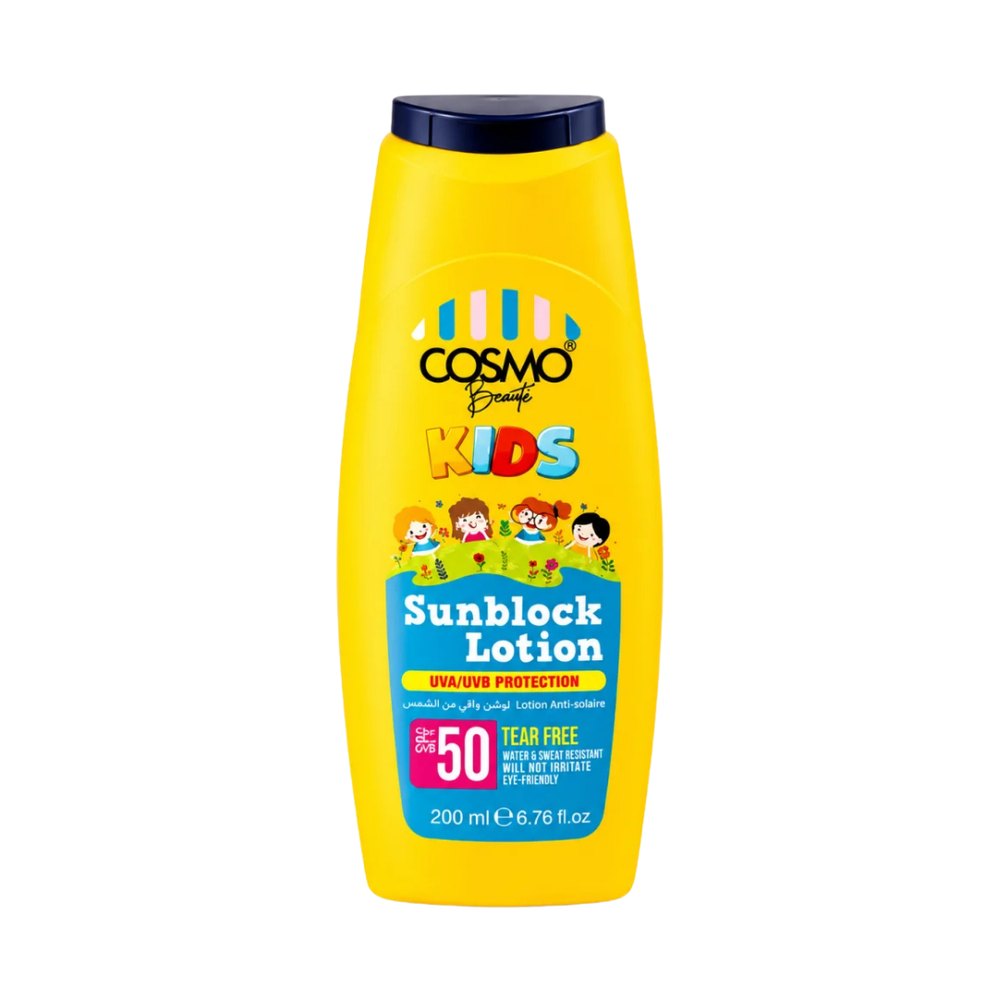 COSMO COSMETICS BEAUTE KIDS SUNBLOCK LOT - 200ml | كوزمو كوزمتكس لوشن واقي شمس للأطفال بعامل حماية SPF 50 – 200 مل