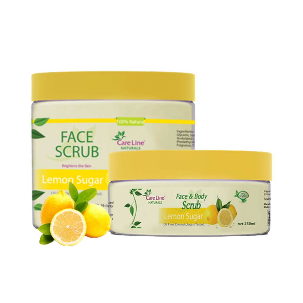 Care Line Lemon Oil & Sugar Face & Body Scrub - 250ml | كير لاين مقشر الجسم والوجه بزيت الليمون والسكر - 250 مل