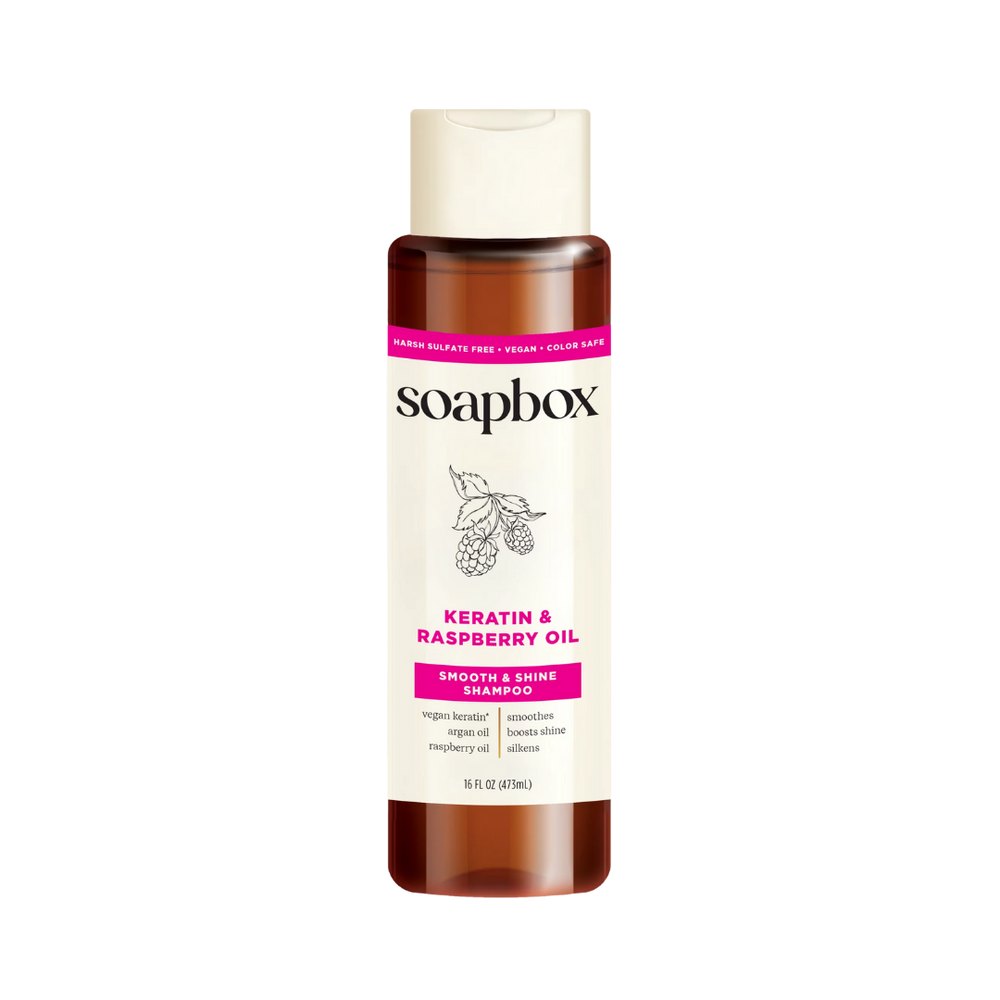 Soapbox Keratin and Raspberry Oil Smooth and Shine Shampoo - 473 ml | سوب بوكس شامبو بالكيراتين وخلاصة التوت - 473 مل