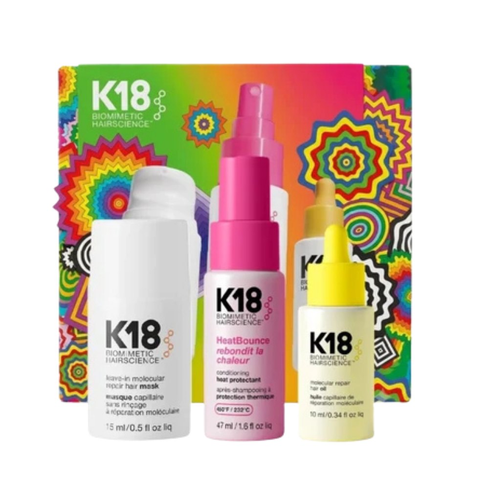 K18 BIOMIMETIC HAIRSCIENCE HAIR MASK 15ML + HAIR OIL 10ML + HEATPR OTECTANT 47ML KIT - 15ml, 47ml, 10ml | مجموعة كي 18 بيوميميتك هير ساينس للعناية بالشعر: ماسك إصلاح الشعر 15 مل + زيت الشعر 10 مل + واقي الحرارة 47 مل