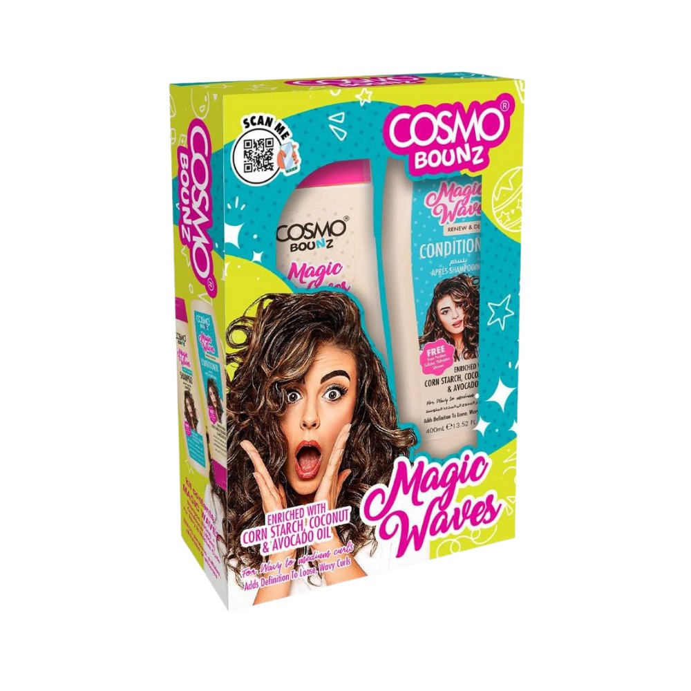 COSMO COSMETICS 2PCS SHAMP & COND MAGIC WAVES - 400ml | كوزمو كوزمتكس مجموعة العناية بالشعر المموج والكيرلي شامبو وبلسم - 400مل