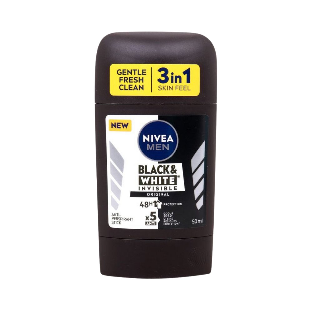 Nivea Men Black & White Invisible Original Deodorant Stick - 50ml | نيفيا مزيل تعرق للرجال بلاك آند وايت إنفزبل أوريجنال – 50 مل