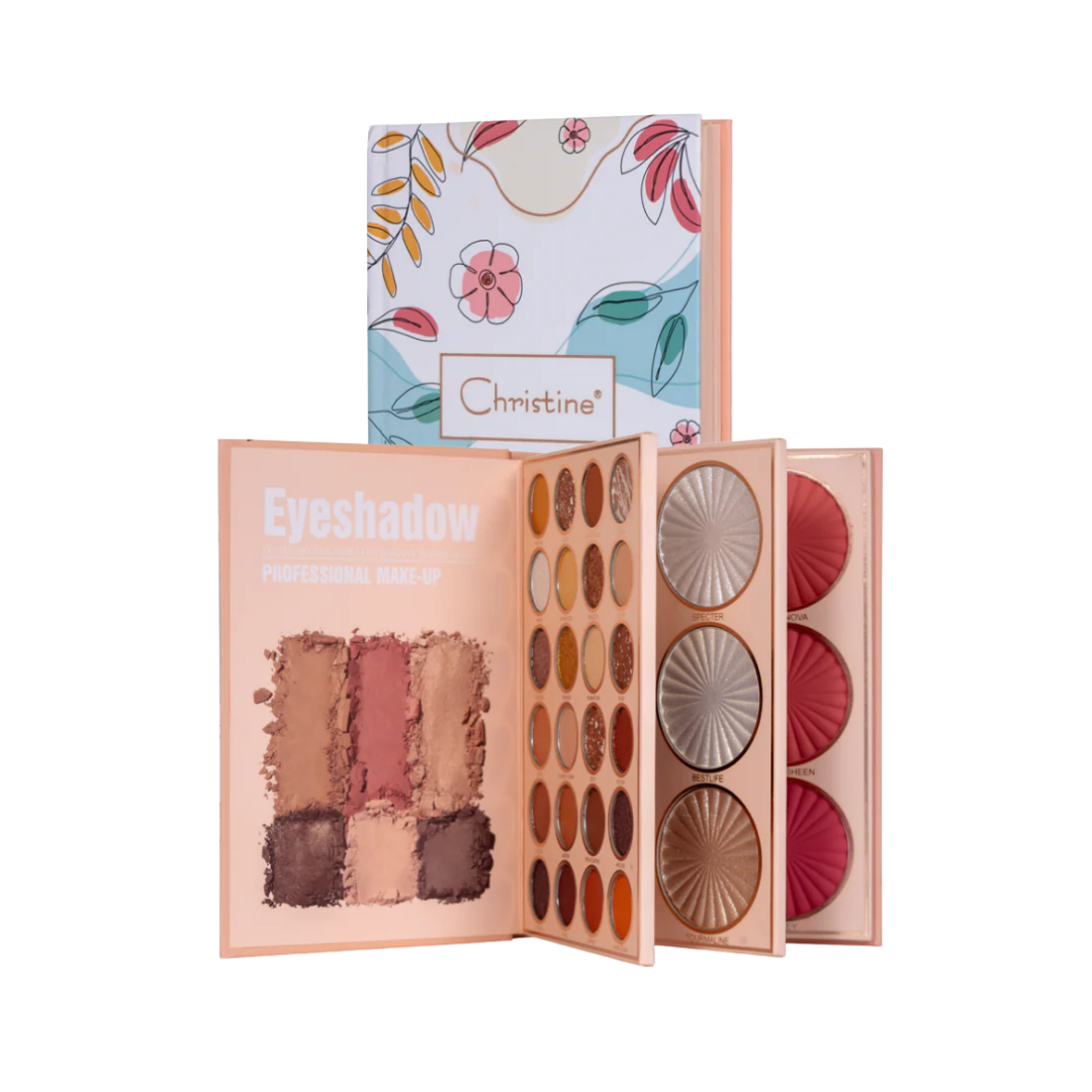 Christine 4 in 1 palette notebook eye shadow + highlighter +Contour + blush | كريستين باليت 4 في 1