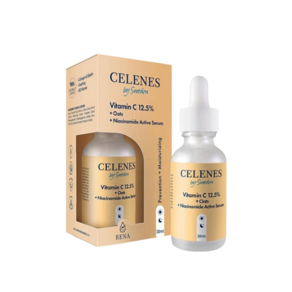 Celenes by Sweden Active Serum Vitamin C 12,5% + oats + niacinamide - 30ml | سيلينس سيروم فيتامين سي ونياسيناميد - 30 مل