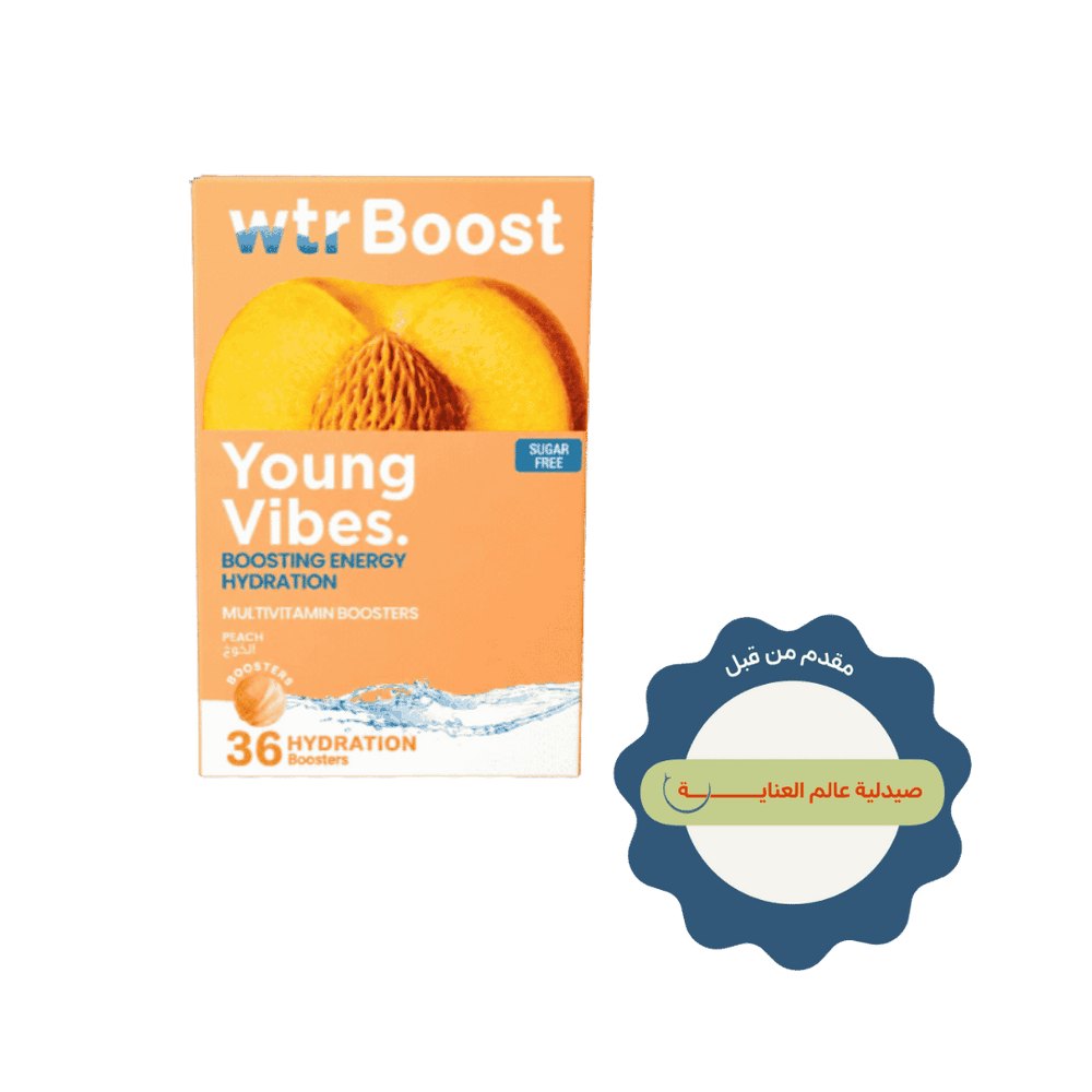 Wtr Boost Young Vibes Boosting Energy Hydration - 36 Hydration Boosters | واتر بوست أقراص فوارة بنكهة الخوخ - 36 قرص
