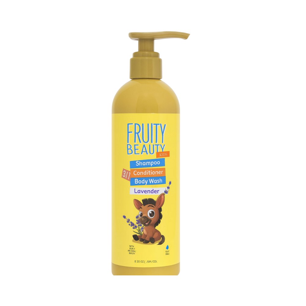 FRUITY BEAUTY Shampoo Conditioner Body Wash Lavender - 850ml| فروتي بيوتي الشامبو والبلسم وغسول الجسم للاطفال برائحة الافيندر-850 مل