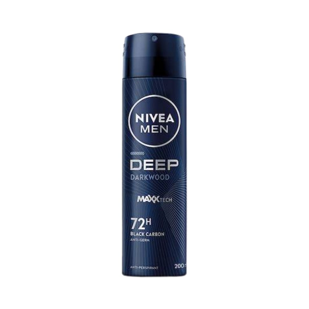 NIVEA Deep Darkwood Maxx Tech 72H Black Carbon - 200ml | نيفيا بخاخ مزيل تعرق للرجال ديب دارك وود ماكس بلاك كربون - 200 مل