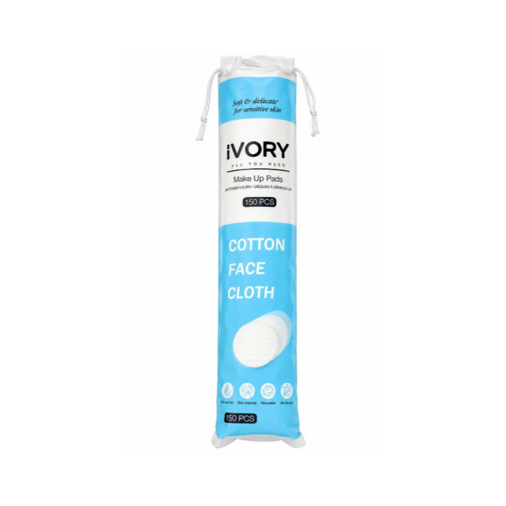 IVORY Make Up Pads Cotton Face Cloth - 150 Pcs | ايفوري وسائد مكياج قطنية - 150 قطعة