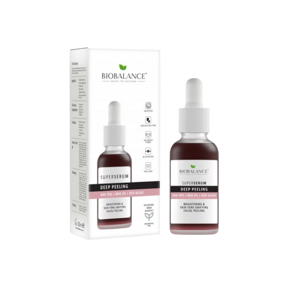 Bio Balance Super Serum Deep Peeling Aha 10% + Bha 2% + Red Algae Peeling Serum - 30ml | بايو بالانس سيروم مقشر بالاحماض الفاو بيتا هيدروكسي و الطحالب - 30 مل