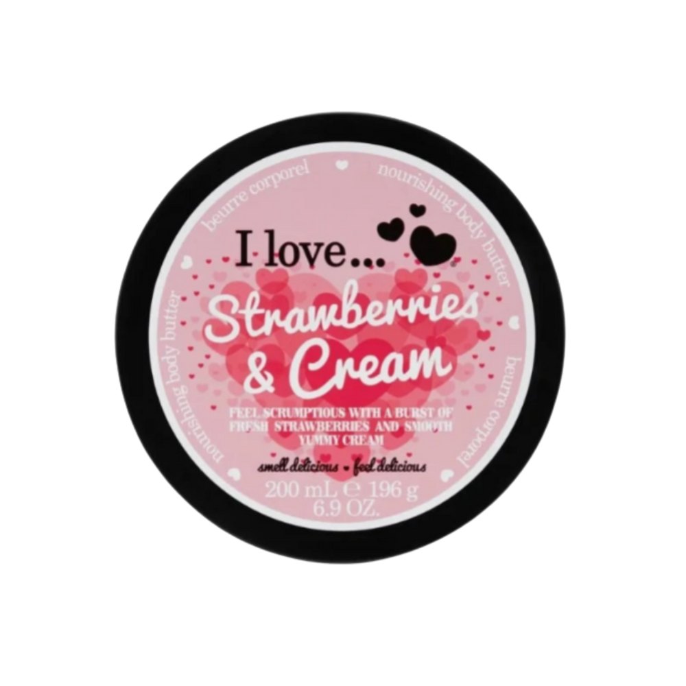 I Love - Strawberries & Cream Nourishing Body Butter - 200ml | اي لوف زبدة مغذية للجسم برائحة الفراولة - 200 مل