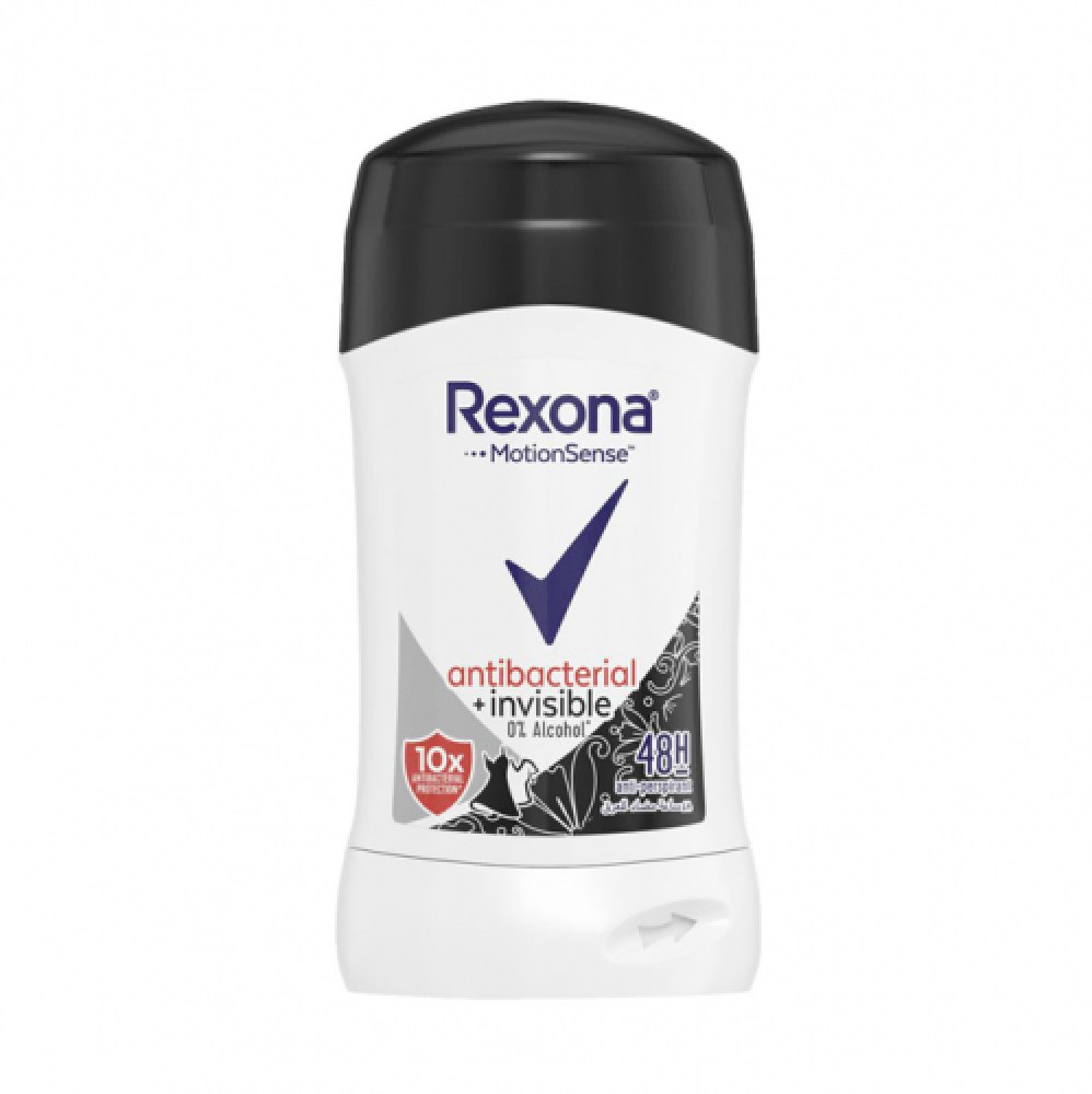 Rexona Antiperspirant Stick Antibacterial Invisible - 40ml | ريكسونا مزيل العرق ستيك مضاد للبكتيريا - 40 مل